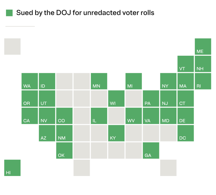 Un cartogramme des États-Unis montre 30 États et le District de Columbia surlignés en vert.